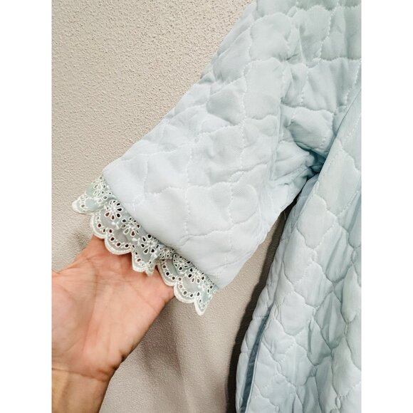 Vintage Miss Elaine Robe Housecoat Small Blue Quilted Button Front Pocket USA - Picture 4 of 6